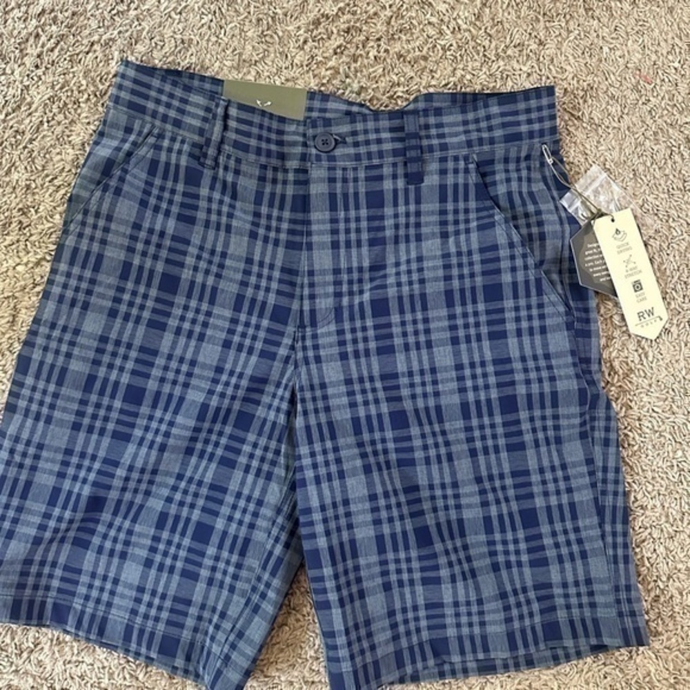 New Men’s Golf Rorie Whelan Shorts Size 32 Blue Plaid - Picture 1 of 5